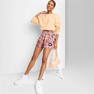 Wild Fable | Women’s Pink & Orange Floral Shorts Size Large Stretch Waist NWOT